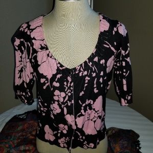 INC pink and black floral sweater.